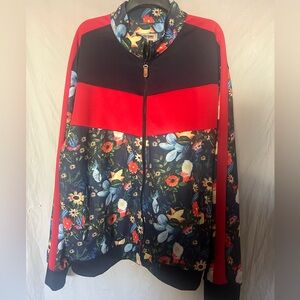 Stacy Adams red blue multi floral print track jacket size 3X knit pockets zip
